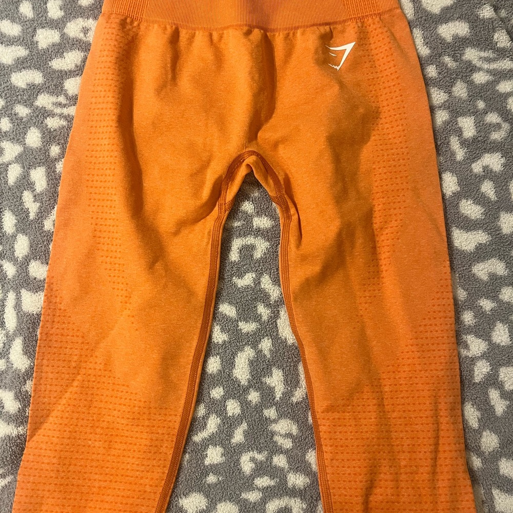 Gymshark Orange Leggings with Textured Fabric and Elasticized Waistband